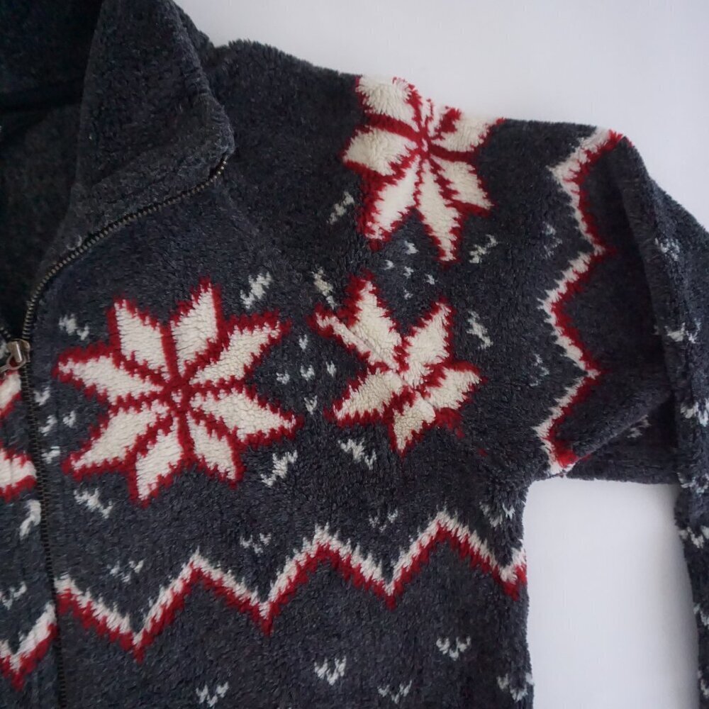 Barrage Collection Gray Nordic Snowflake Zip Jacket Winter Fair Isle Cabincore L - Picture 10 of 11